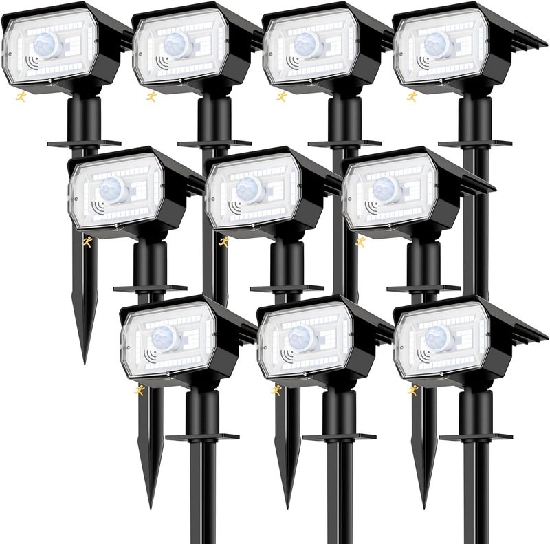 nipify 10 Pack Solar Lights Outdoor Waterproof, 3 Modes Motion Sensor Spot Lights,Solar Powered Spotlights 2-in-1 Auto On/Off Landscape Lighting for Outside Yard Wall Garden, Cool White - Image 1